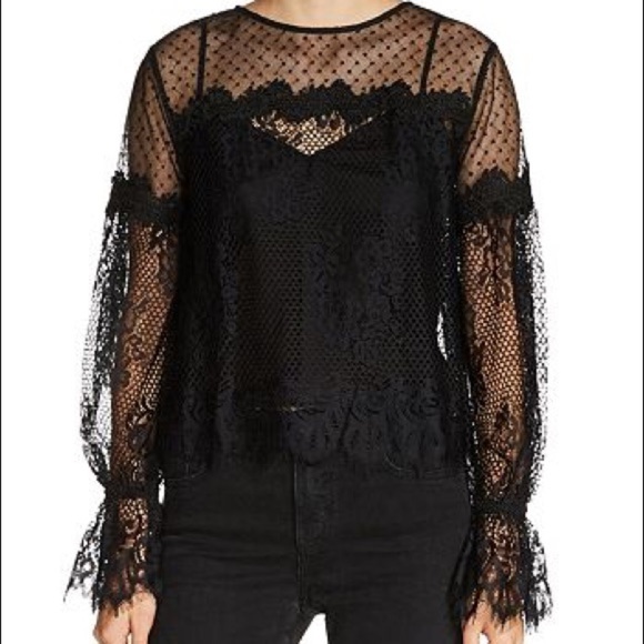 MAJE Larita Lace Swiss Dot Sheer Blouse Top Black - Picture 1 of 9
